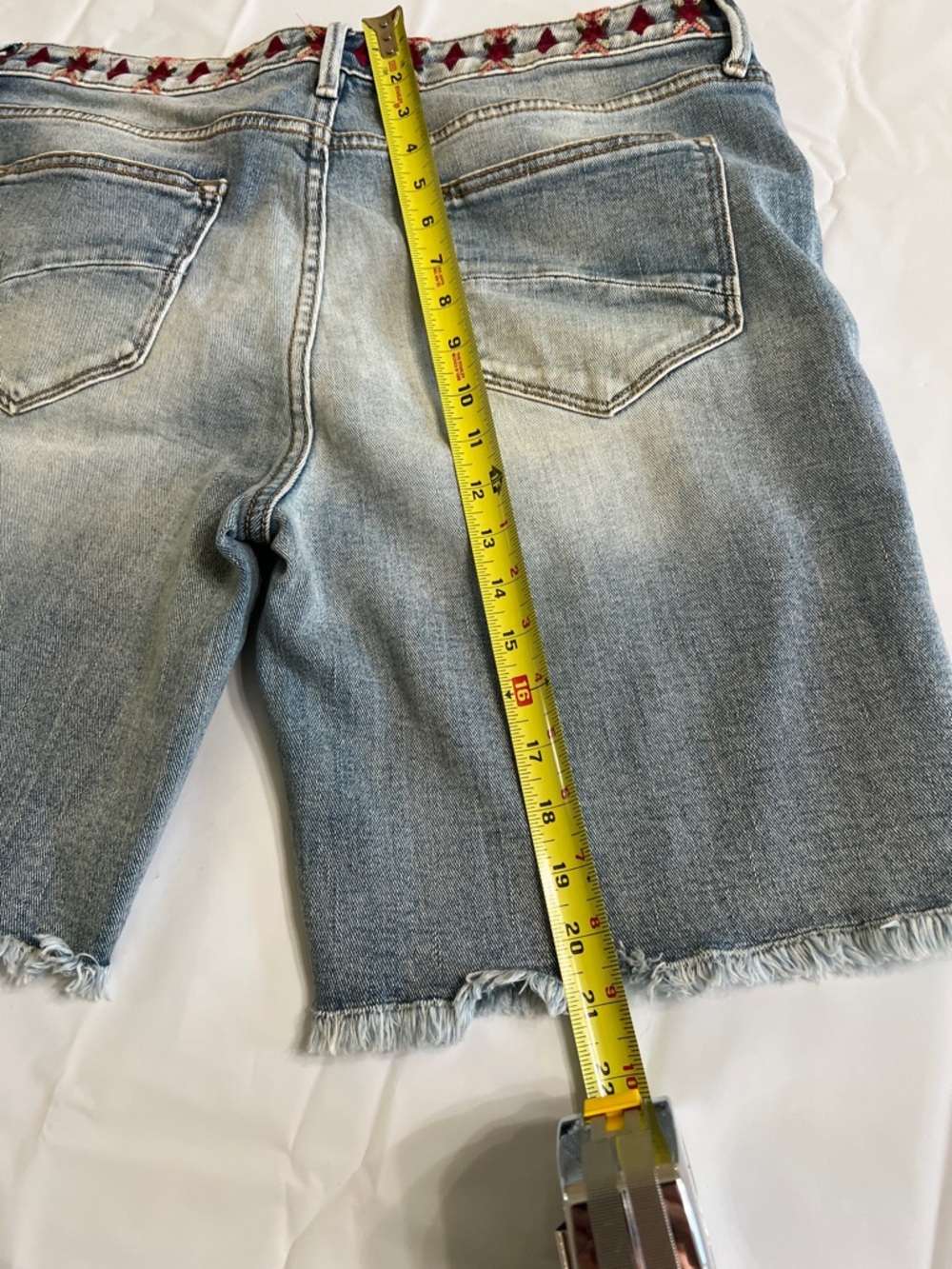 DRIFTWOOD Light Blue Denim Shorts with Red Embroidered Trim - Picture 15 of 15